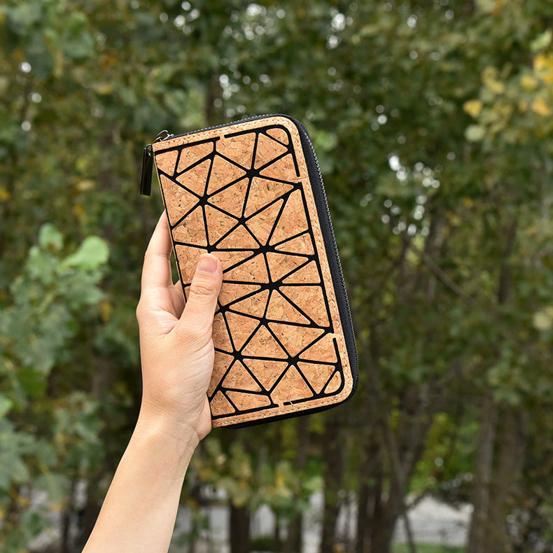 Eco-friendly Cork Grain Multifunctional Fashion Waterproof 3 Fold Hand Wallet