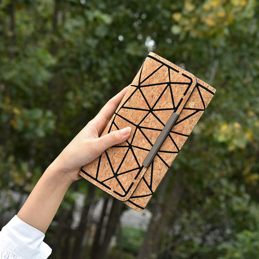 Eco-friendly Cork Grain Multifunctional Fashion Waterproof 3 Fold Hand Wallet