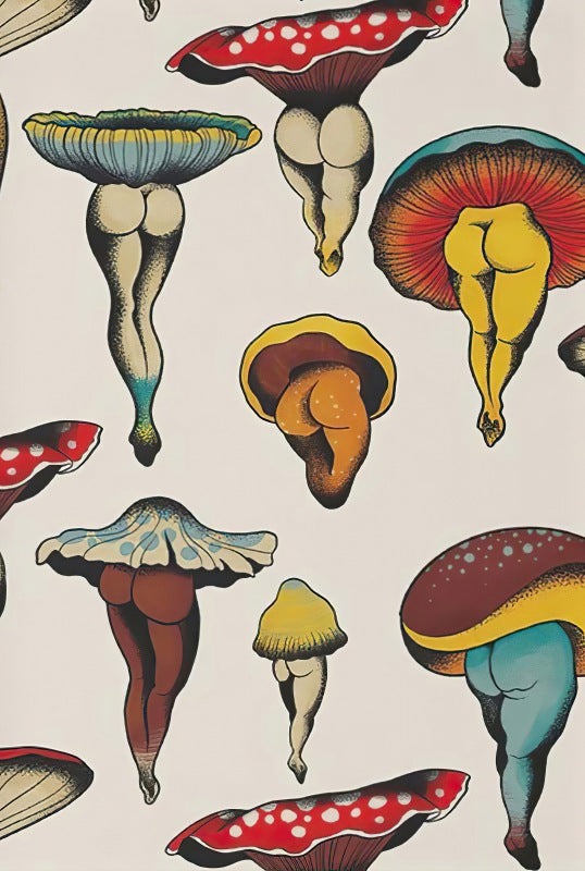 Mushrooms And Abstract Women's Legs Art Poster Canvas Painting