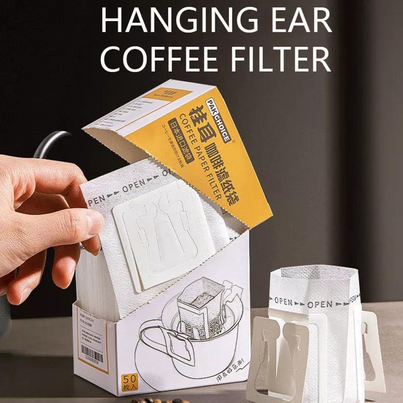 50Pcs/lot Wooden Thicken Coffee Filters Bag Hanging Ear Coffee Espresso Hand Drip Paper Eco-Friendly Coffee Maker Accessories