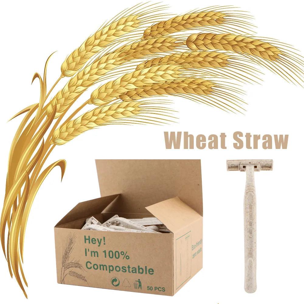 50/100 Pieces Eco Friendly Manual Razor Wheat Straw Disposable Razor Biodegradable Material Two Layer Blade Shaving Razor