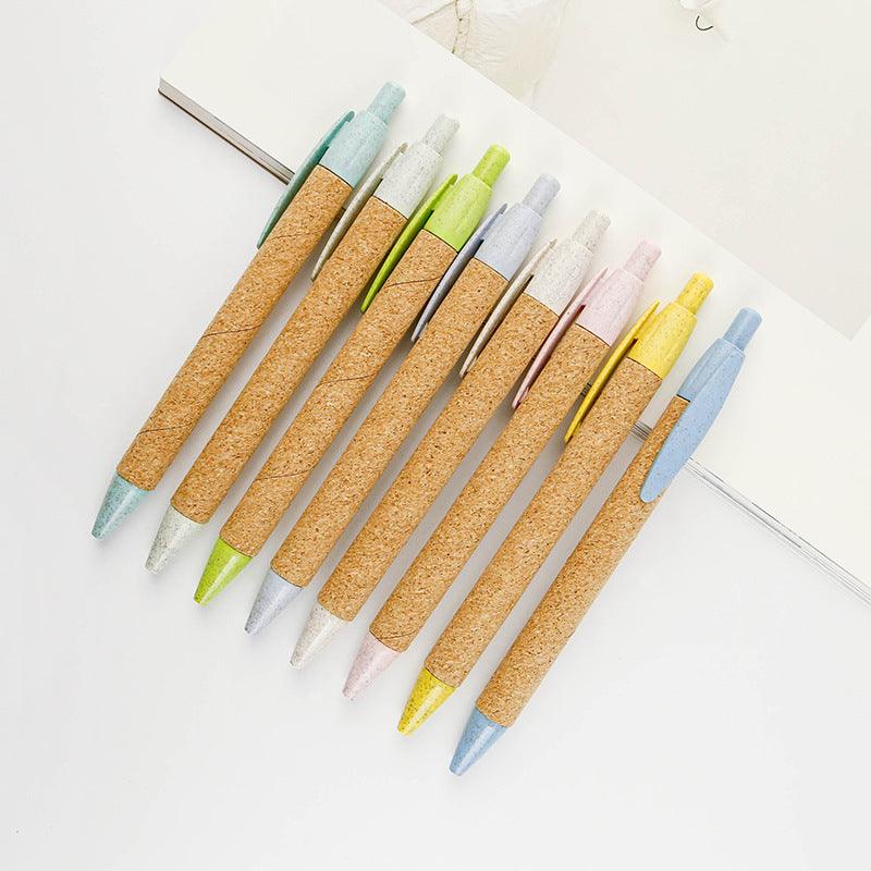Push Degradable Eco-friendly Wheat Straw Pen Paper Tube Cork Pen