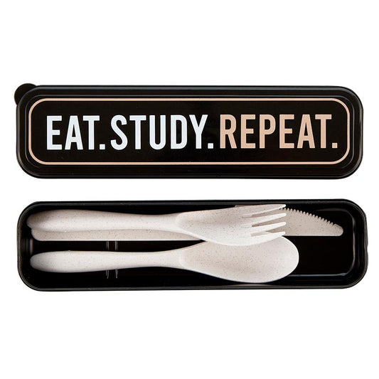 Eat.Study.Repeat Reusable Cutlery Set | 3 Piece with Storage Case - myHerb